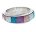 Turquoise Multicolor Inlay Silver Ring Band Size 8-1/2 HS35722